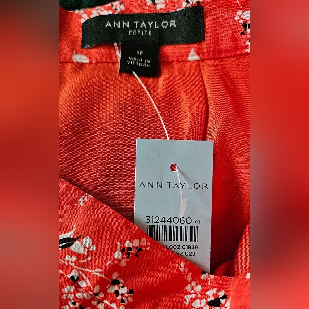 Ann Taylor Petite 2P Red/Orange Floral A-Line Midi Skirt - Picture 4 of 5